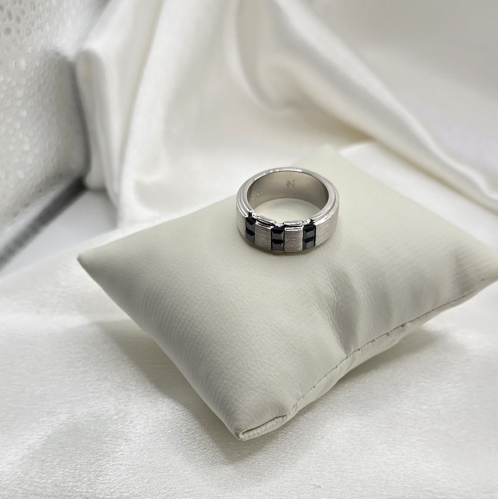 Neve Jewelry Luxury Sterling Silver & Black Moissanite Wedding Band Ring